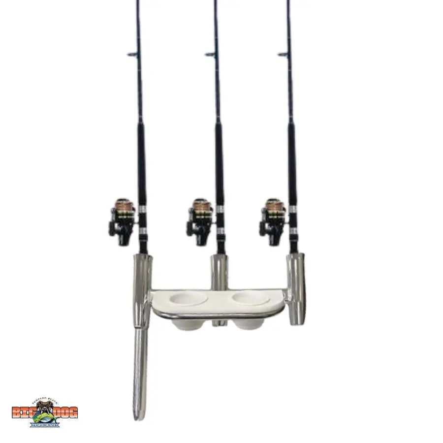 kite fishing rod holder Tigress Offset Triple Rod Holder w-Cup Holders - Starboard Side